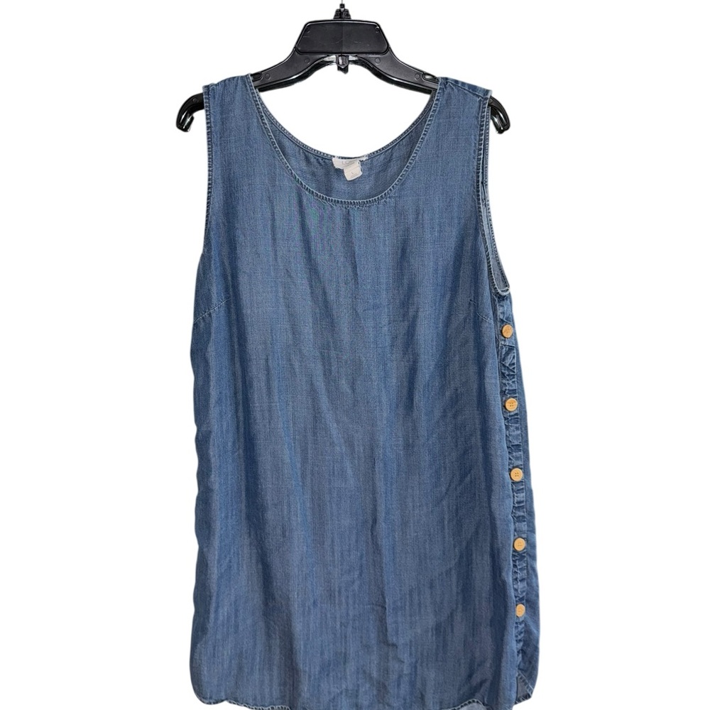 Loft Lounge Sleeveless Denim Blue Dress with Button Detail Size Large